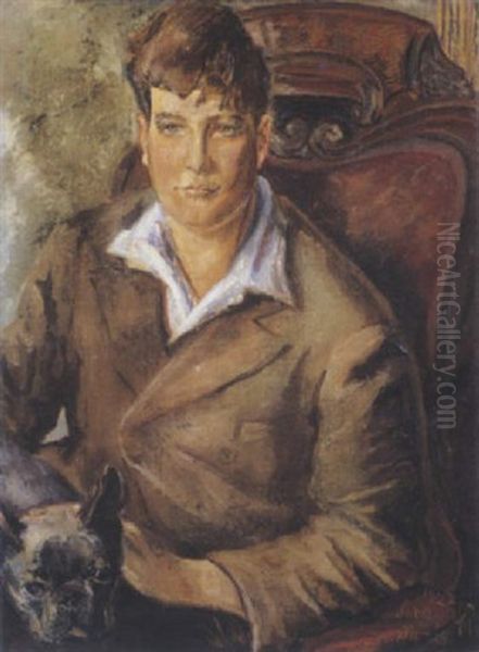 Portrait De Jeune Homme Au Chien Oil Painting by Alexis Paul Arapov