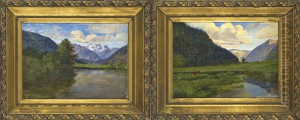 Raffiguranti Paesaggi Montani Con Laghetto (2 Works) Oil Painting by Luigi Arbarello