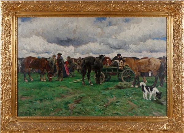 Horse Market Oil Painting by Olof Arborelius