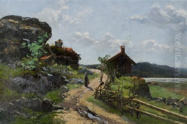 Cottage Oil Painting by Olof Arborelius