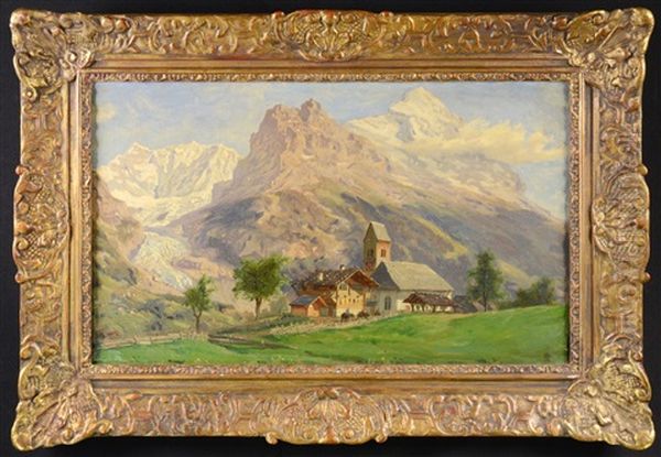 A Mountain Landscape Oil Painting by Olof Arborelius