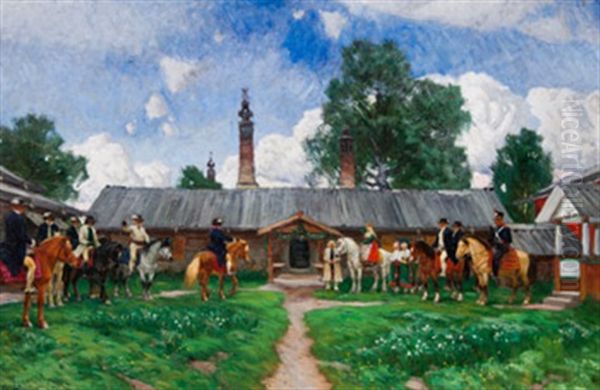 Brollop I Dalarna Oil Painting by Olof Arborelius