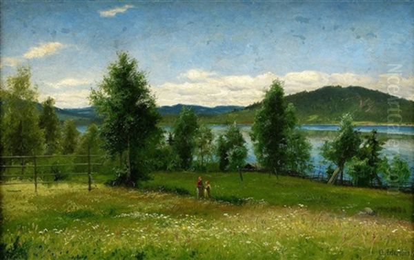 Norrlandskt Sommarlandskap Oil Painting by Olof Arborelius