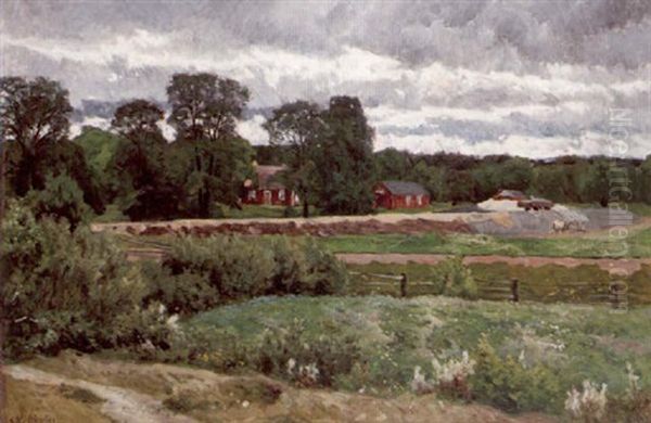 Landskap Med Hus - Sensommar Oil Painting by Olof Arborelius