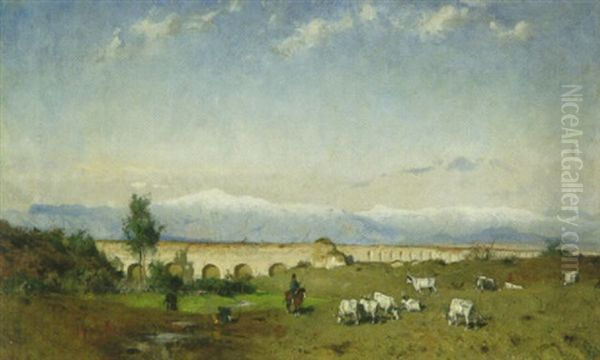 Sydeuropeiskt Landskap Med Boskap Oil Painting by Olof Arborelius