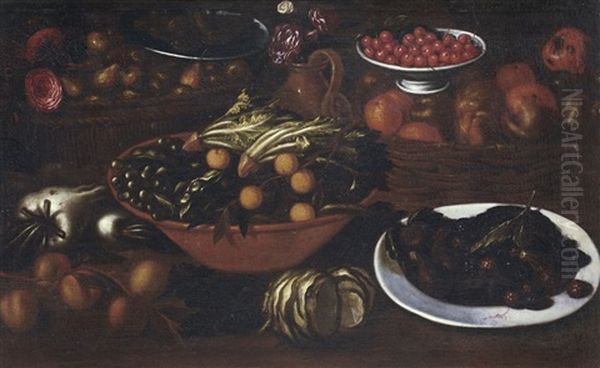 Natura Morta Con Frutta E Verdura Oil Painting by Bartolomeo Arbotoni