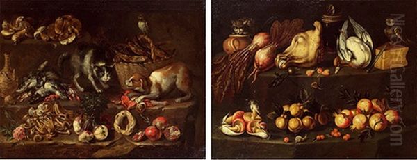 Kuchenstillleben (+ Another Similar; Pair) Oil Painting by Bartolomeo Arbotori