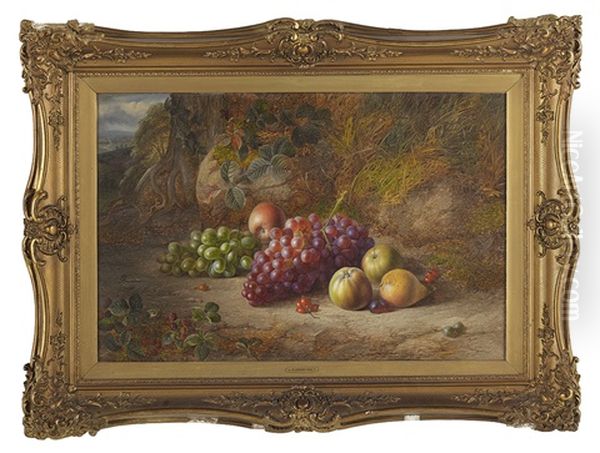 Fruit Still Life In A Landscape Oil Painting by Charles Archer