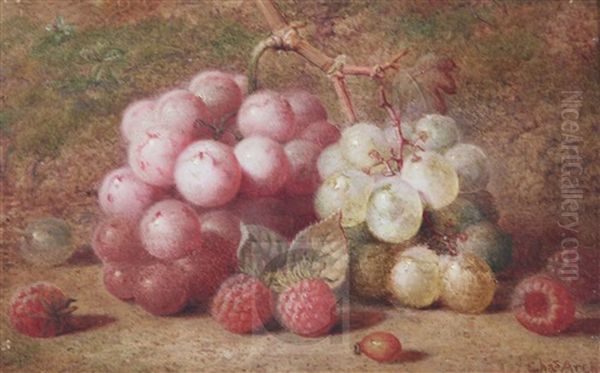 Still Life Of Grapes, Raspberries And A Rosehip Oil Painting by Charles Archer