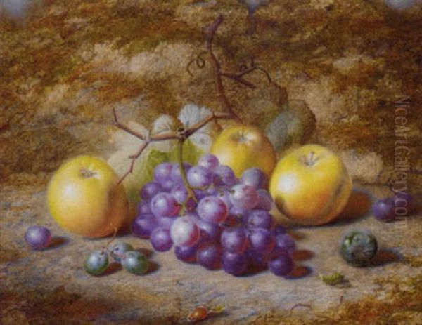 Grapes, Apples, And A Plum, On A Mossy Bank Oil Painting by Charles Archer