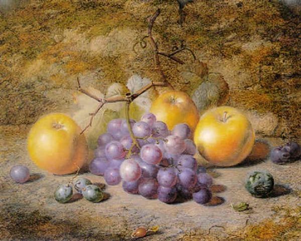 Still Life With Apples And Grapes Oil Painting by Charles Archer