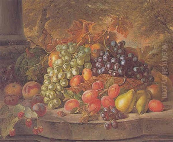 Still Life With A Basket Of Fruit Oil Painting by Charles Archer