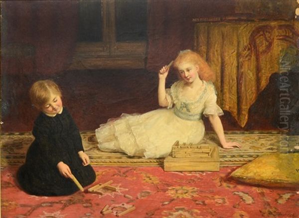 Children Playing A Game Oil Painting by James Archer