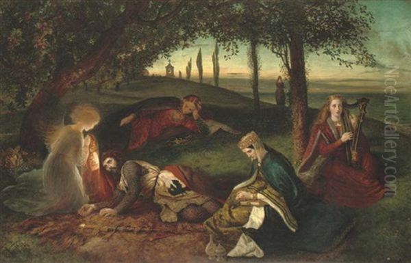 The Sancgreall, King Arthur Healed Of His Grievous Wound Oil Painting by James Archer