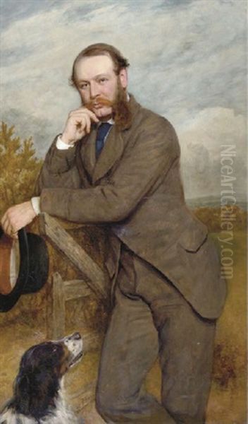 Portrait Of A Gentleman, Said To Be G.a. Fernley J.p., Standing By A Gate With His Dog Oil Painting by James Archer