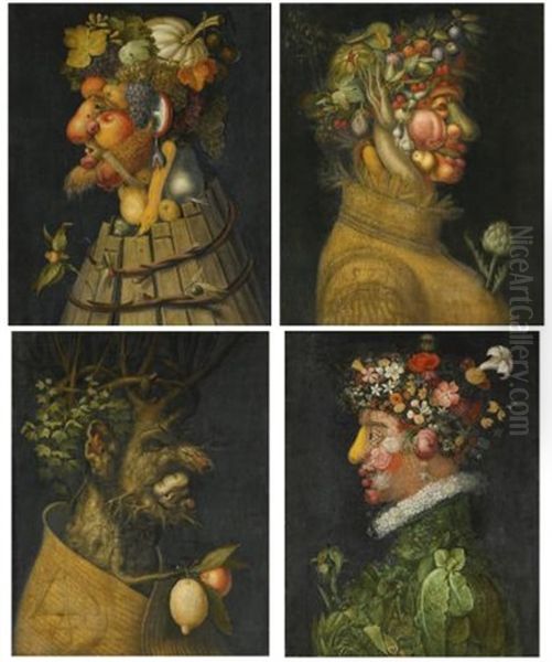 The Four Seasons: Anthropomorphic Allegories Composed Of Fruits And Plants (4 Works) Oil Painting by Giuseppe Arcimboldo