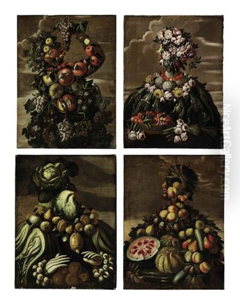 Four Anthropomorphic Figures: An Allegory Of The Four Seasons (set Of 4) Oil Painting by Giuseppe Arcimboldo