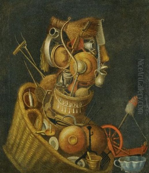 An Anthropomorphic Still Life With Pots, Pans, Cutlery, A Loom, And Tools by Giuseppe Arcimboldo