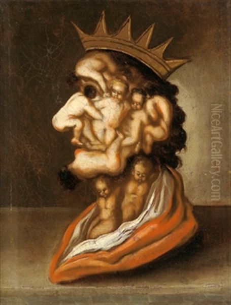 La Testa Di Erode, Il Ritratto E Composto Di Putti Oil Painting by Giuseppe Arcimboldo