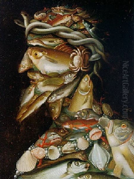 Composite Portrait Of A Man From Fish And Sea Creatures (l'amiral) Oil Painting by Giuseppe Arcimboldo