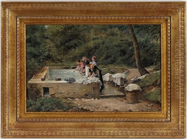 Femmes Au Lavoir Oil Painting by Santiago Arcos