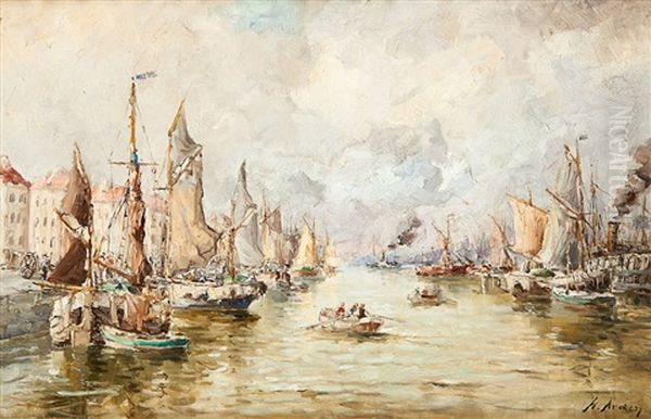 Vue De Port Animee Oil Painting by Henri Arden