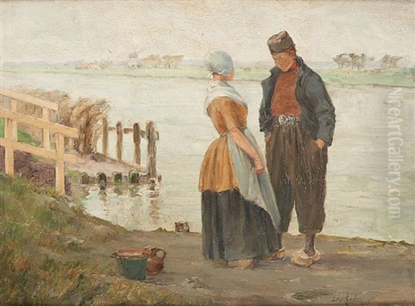 Laitiere Et Marin En Conversation Oil Painting by Leo (Mme) Arden