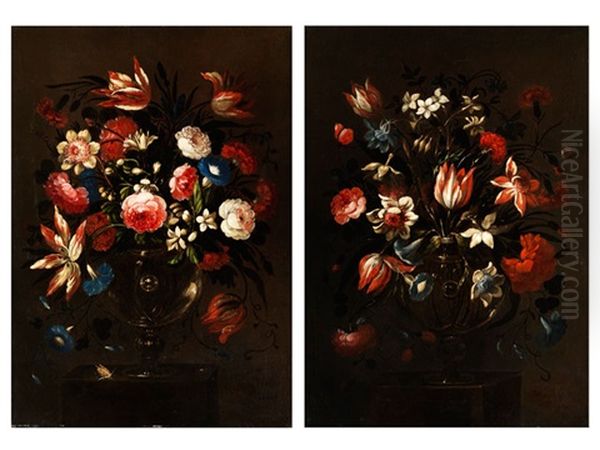 Blumenstilleben (pair) Oil Painting by Jose De Arellano