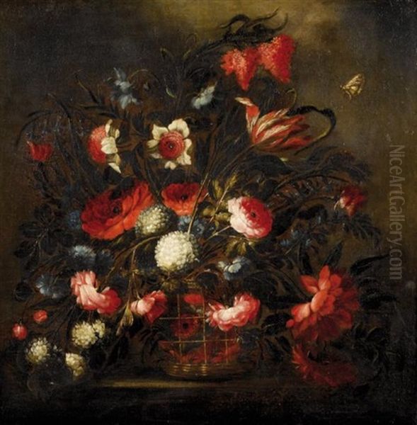 Corbeille De Fleurs Sur Un Entablement by Jose De Arellano