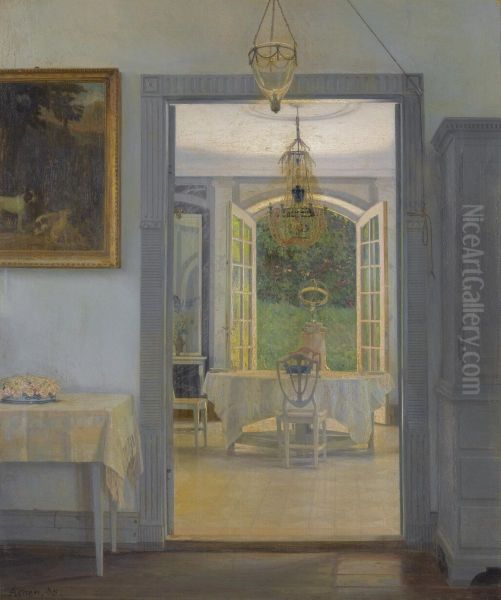 Interior With Afternoon Sun Oil Painting by Georg Nicolaj Achen