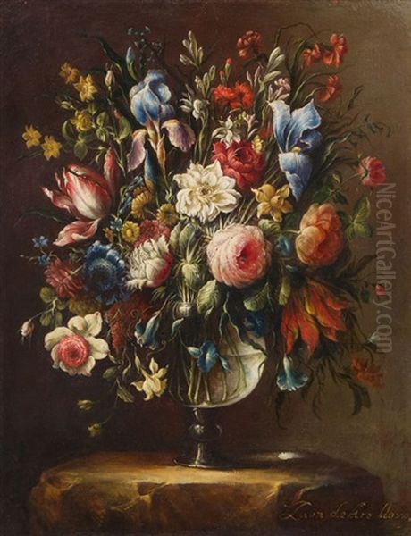 Blumenstillleben In Glasvase Oil Painting by Juan De Arellano