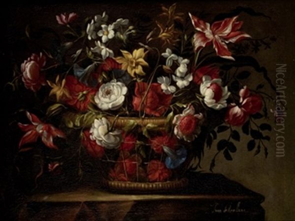 Cesto Con Flores Oil Painting by Juan De Arellano