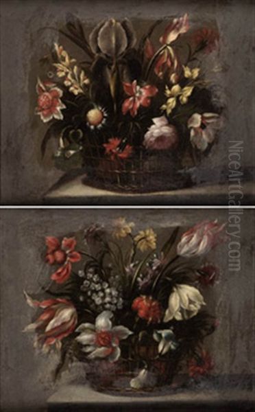 Pareja De Canastillas Con Flores (pair) Oil Painting by Juan De Arellano