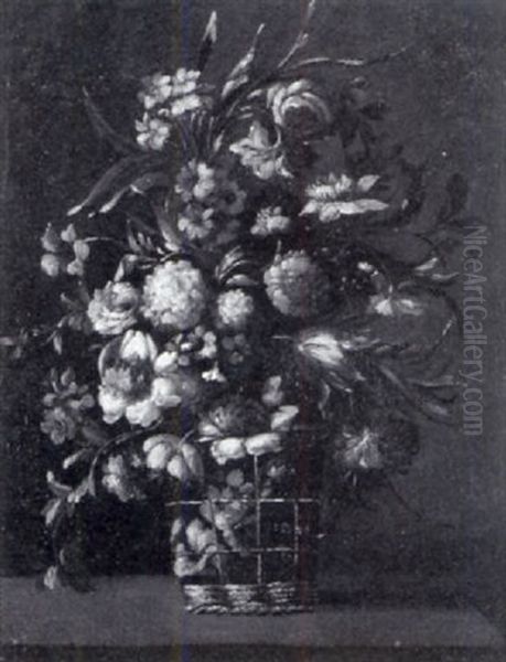 Blumenstilleben In Einem Korb Oil Painting by Juan De Arellano