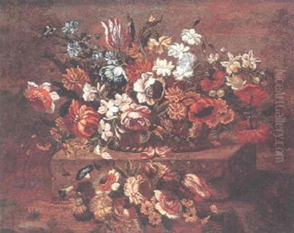 Stilleben Med Blommor I Korg Oil Painting by Juan De Arellano