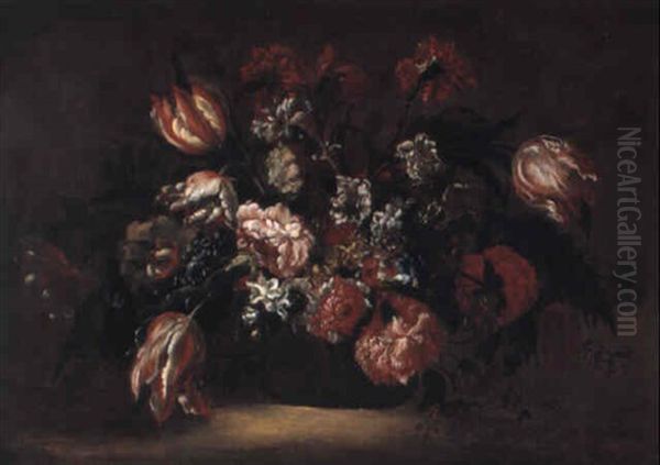 Stilleben Med Blommor I Korg Oil Painting by Juan De Arellano