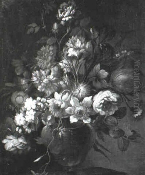 Still Life Of Roses, Tulips And Other Flowers Oil Painting by Juan De Arellano