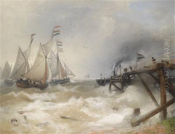 Rough Seas Oil Painting by Andreas Achenbach