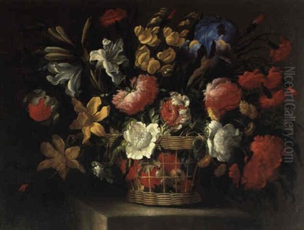 Blumenstraus In Einem Korb Oil Painting by Juan De Arellano