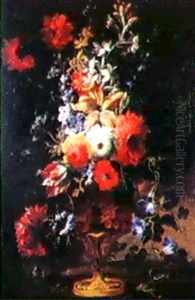 Fiori In Vaso Di Metallo Sbalzato Oil Painting by Juan De Arellano