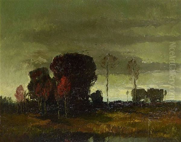 Abendliche Landschaft Mit Baumgruppe Oil Painting by Carl Oskar Arends