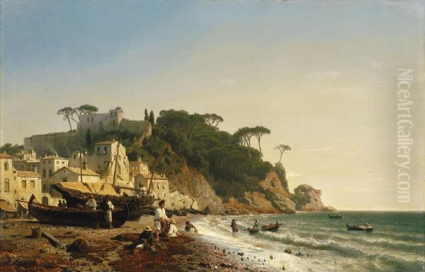 Porto Venere Amligurischen Meer Oil Painting by Andreas Achenbach