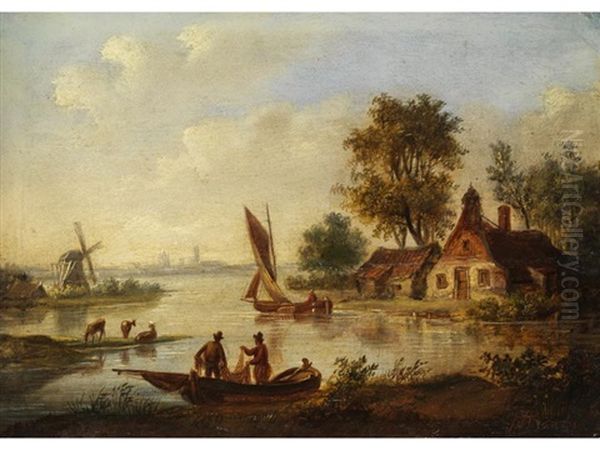 Niederlandische Flusslandschaft Oil Painting by Jan Arends