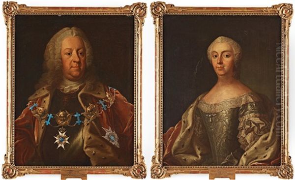 Arvid Posse (1689-1754) & His Wife Hedvig Christina Stenbock (1699-1759) Oil Painting by Olof Arenius