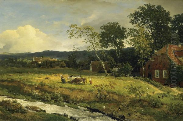 Landscape In Hessen Oil Painting by Andreas Achenbach