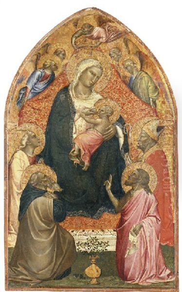 The Madonna And Child Enthroned With Four Saints Oil Painting by Spinello Aretino