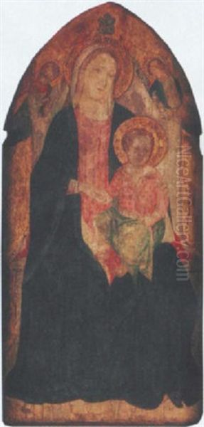 The Madonna And Child Enthroned With Two Angels Oil Painting by Spinello Aretino