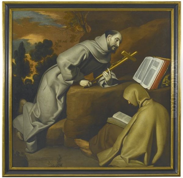 Saint Ffrancis Of Assisi And Brother Leon Oil Painting by Antonio (Fernandez) Arias