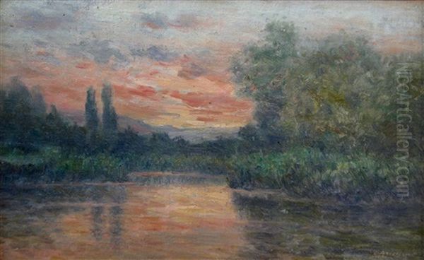 Landscape With Lake Oil Painting by Constantin Aricescu