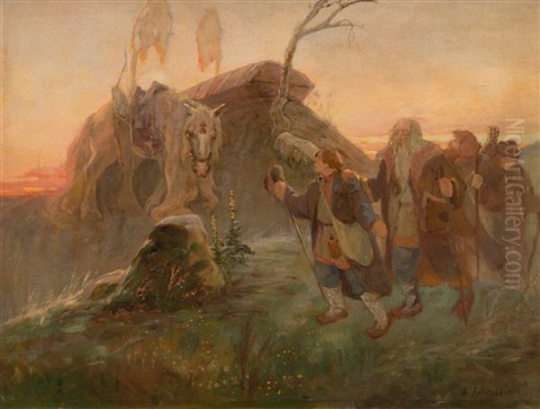 A Russian Tale Of Svyatogor Bogatyr, The Ilya Muromets Oil Painting by Abram Efimovich Arkhipov